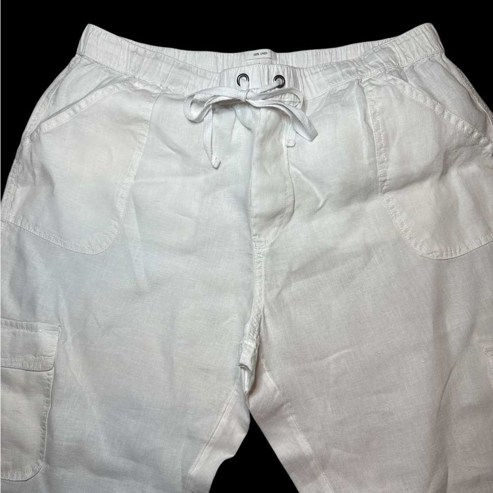 White Nicole Miller 100% Linen Cargo Jogger Pants - Picture 3 of 11